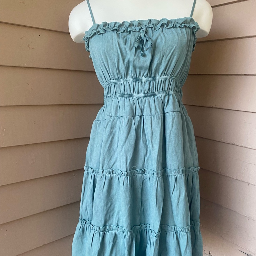 NWOT, Blue Ruffled Women's Dress. 28”